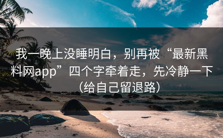 我一晚上没睡明白,别再被“最新黑料网app”四个字牵着走,先冷静一下(给自己留退路)